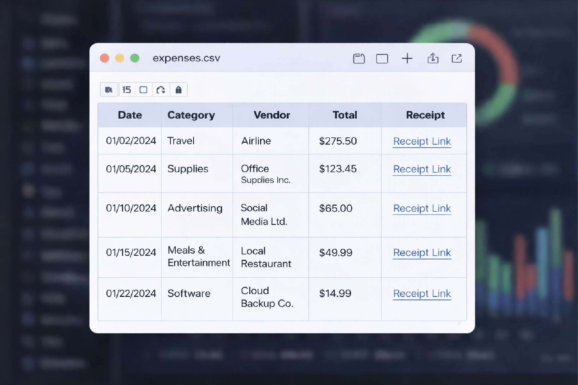 Export page with yearly, monthly, quarterly and range options
