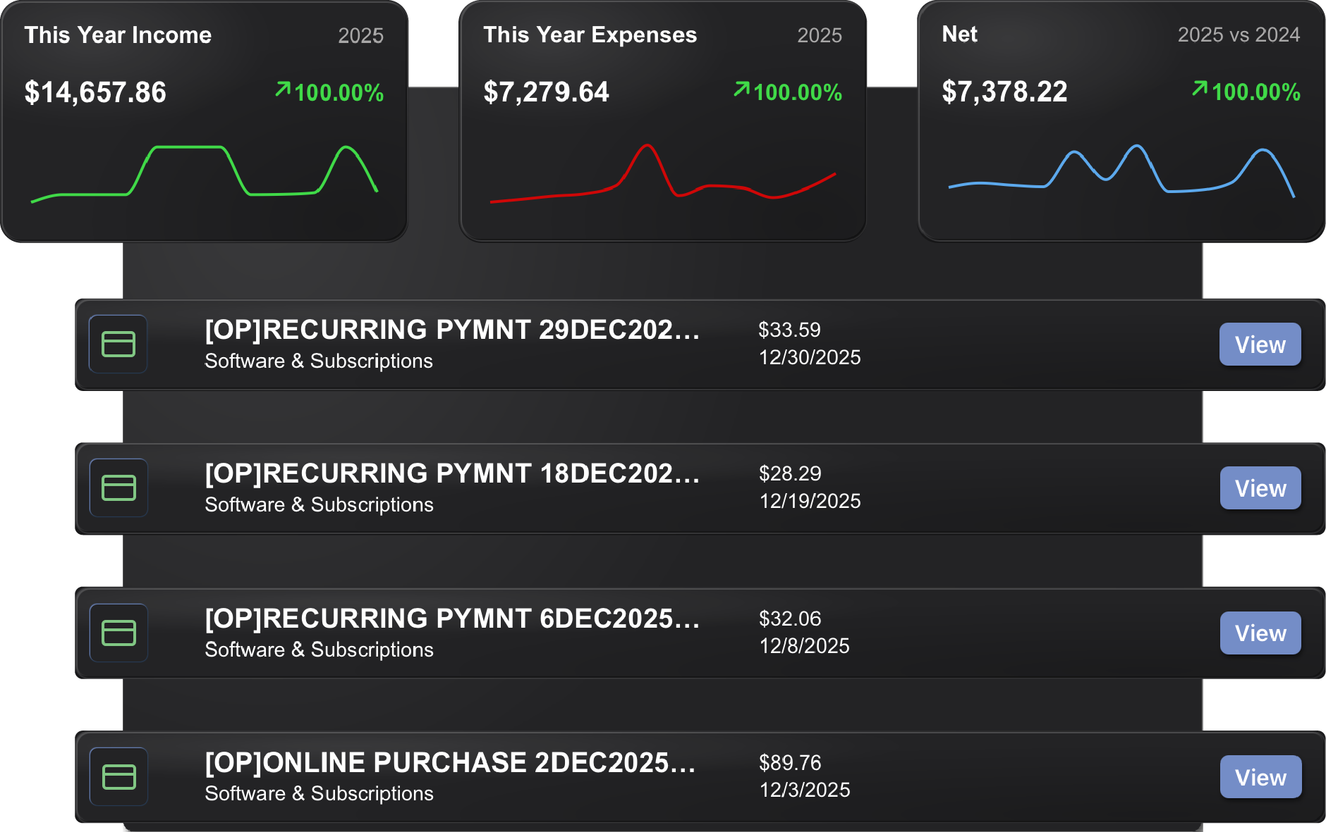 Receipt inbox with upload and link actions